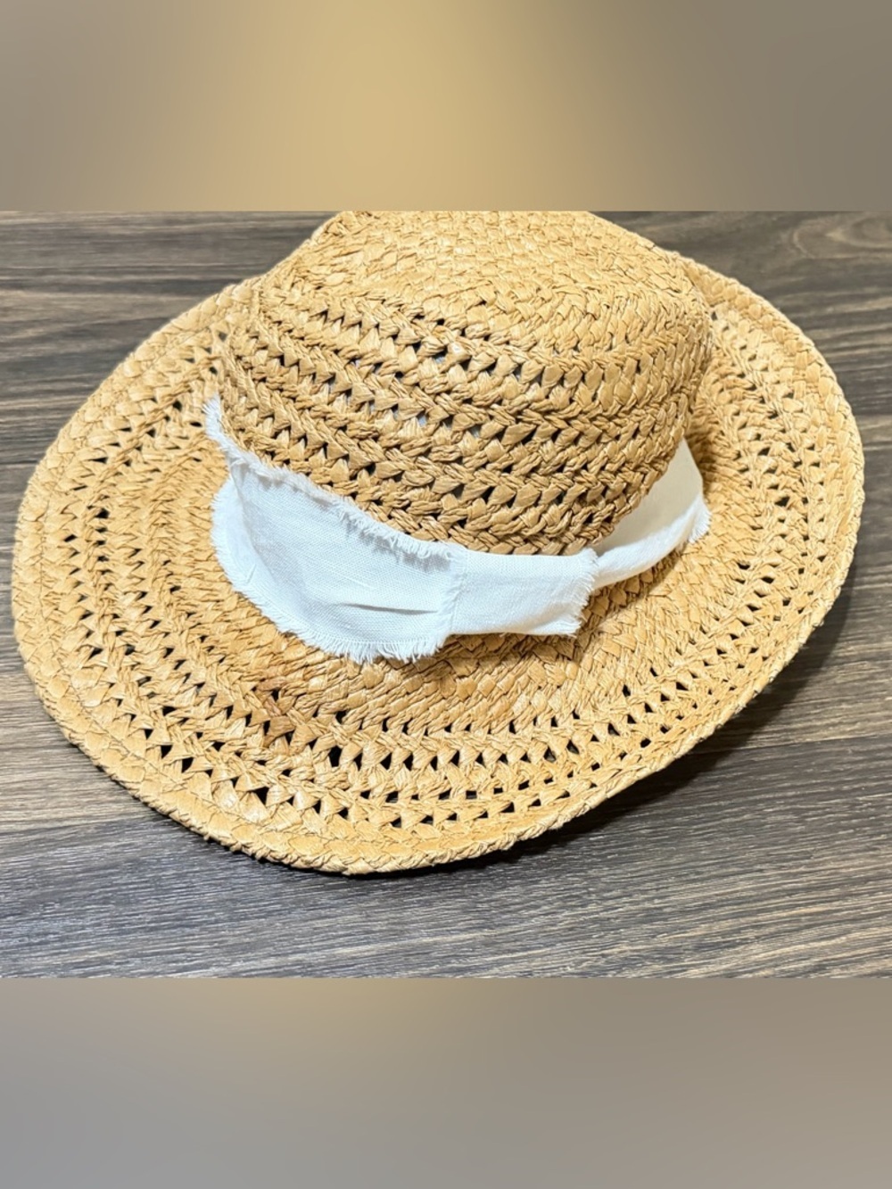 Hat Attack Natural Straw Sun Hat with Blue Logo Tag